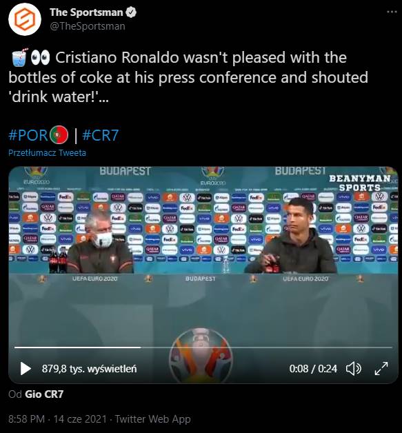 Cristiano Ronaldo z ważnym apelem. Bezpardonowo potraktował sponsora Euro 2020!