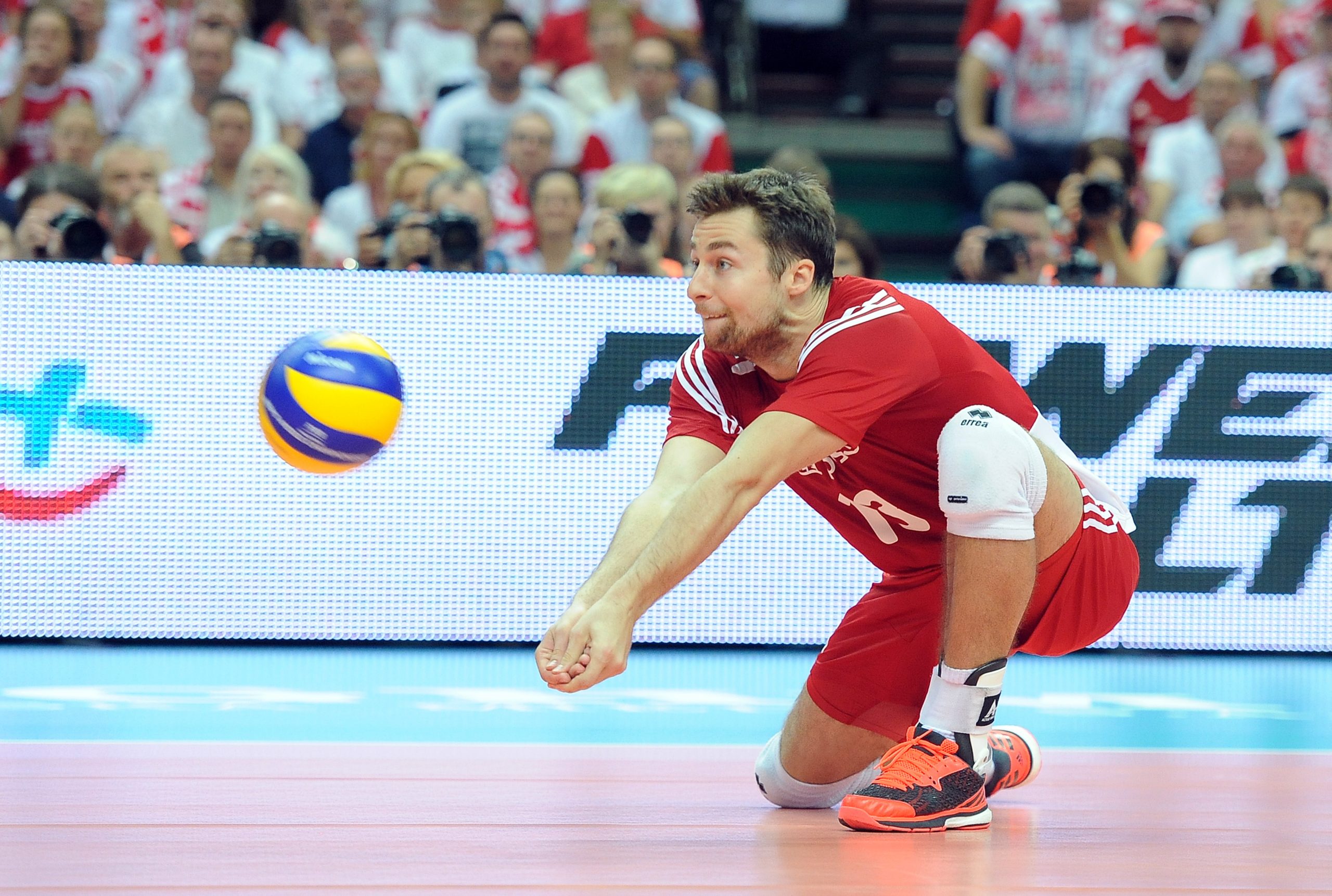 Poland&#039;s Michal Kubiak recieves