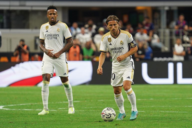 Arlington, Texas, United States: Real Madrid&#039;s Luka Modric in action during the Soccer Champions Tour game between Barcelona and Real Madrid played at AT&amp;T Stadium on Saturday July 29, 2023.  (Photo by Javier Vicencio / Eyepix Group/Sipa USA)
2023.07.29 Arlington
pilka nozna sparing
FC Barcelona - Real Madryt
Foto Javier Vicencio / Eyepix Group/SIPA USA/PressFocus

!!! POLAND ONLY !!!