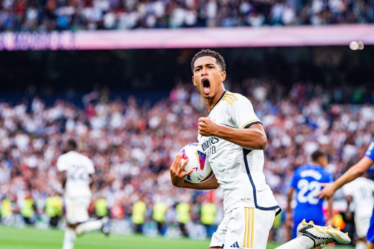 Jude Bellingham (Real Madrid) celebrates a goal during the LaLiga EA Sports football match between Real Madrid vs Getafe played at Bernabeu stadium. Final score; Real Madrid 2:1 Getafe (Photo by Alberto Gardin / SOPA Images/Sipa USA)
2023.09.02 Madryt
pilka nozna liga hiszpanska
Real Madryt - Getafe
Foto SOPA Images/SIPA USA/PressFocus

!!! POLAND ONLY !!!