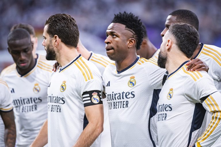 Nacho Fernandez (L), Vinicius Junior (C) and Daniel Carvajal (R) of Real Madrid seen before the La Liga EA Sports 23/24 football match between Real Madrid vs Almeria at Bernabeu stadium in Madrid, Spain. (Photo by Alberto Gardin/IPA Sport / ipa-a/IPA/Sipa USA)
2024.01.21 Madrid
pilka nozna liga hiszpanska
Real Madryt - Almeria
Foto IPA/SIPA USA/PressFocus

!!! POLAND ONLY !!!