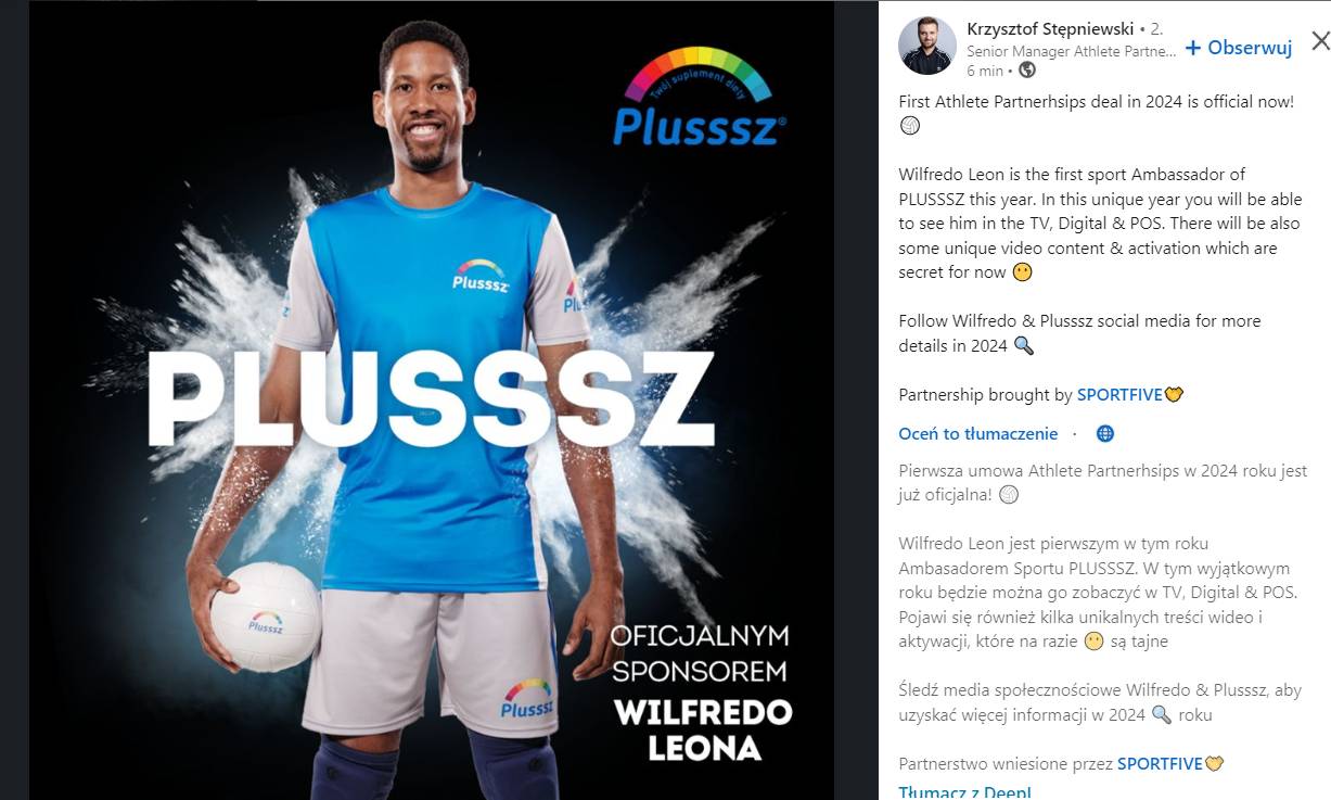 Wilfredo Leon został ambasadorem marki plusssz