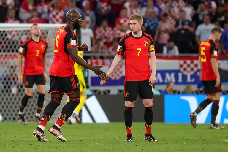 Belgium&#039;s Romelu Lukaku and Belgium&#039;s Kevin De Bruyne pictured during a soccer game between Belgium&#039;s national team the Red Devils and Croatia, the third and last game in Group F of the FIFA 2022 World Cup in Al Rayyan, State of Qatar on Thursday 01 December 2022.
BELGA PHOTO VIRGINIE LEFOUR (Photo by VIRGINIE LEFOUR/Belga/Sipa USA)
2022.12.01 AL RAYYAN
pilka nozna mistrzostwa swiata katar 2022
Chorwacja - Belgia
Foto Belga/SIPA USA/PressFocus

!!! POLAND ONLY !!!