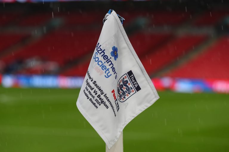 Alzheimer&#039;s Society International England vs Belgium 26th of March 2024 Wembley Stadium corner flag to help to highlight memory loss as one of the symptoms of dementia  during the International Friendly match England vs Belgium at Wembley Stadium, London, United Kingdom, 26th March 2024

(Photo by Gareth Evans/News Images) in London, United Kingdom on 3/26/2024. (Photo by Gareth Evans/News Images/Sipa USA)
2024.03.26 Londyn
Pilka nozna , miedzynarodowy mecz towarzyski
Anglia - Belgia
Foto Gareth Evans/News Images/SIPA USA/PressFocus

!!! POLAND ONLY !!!