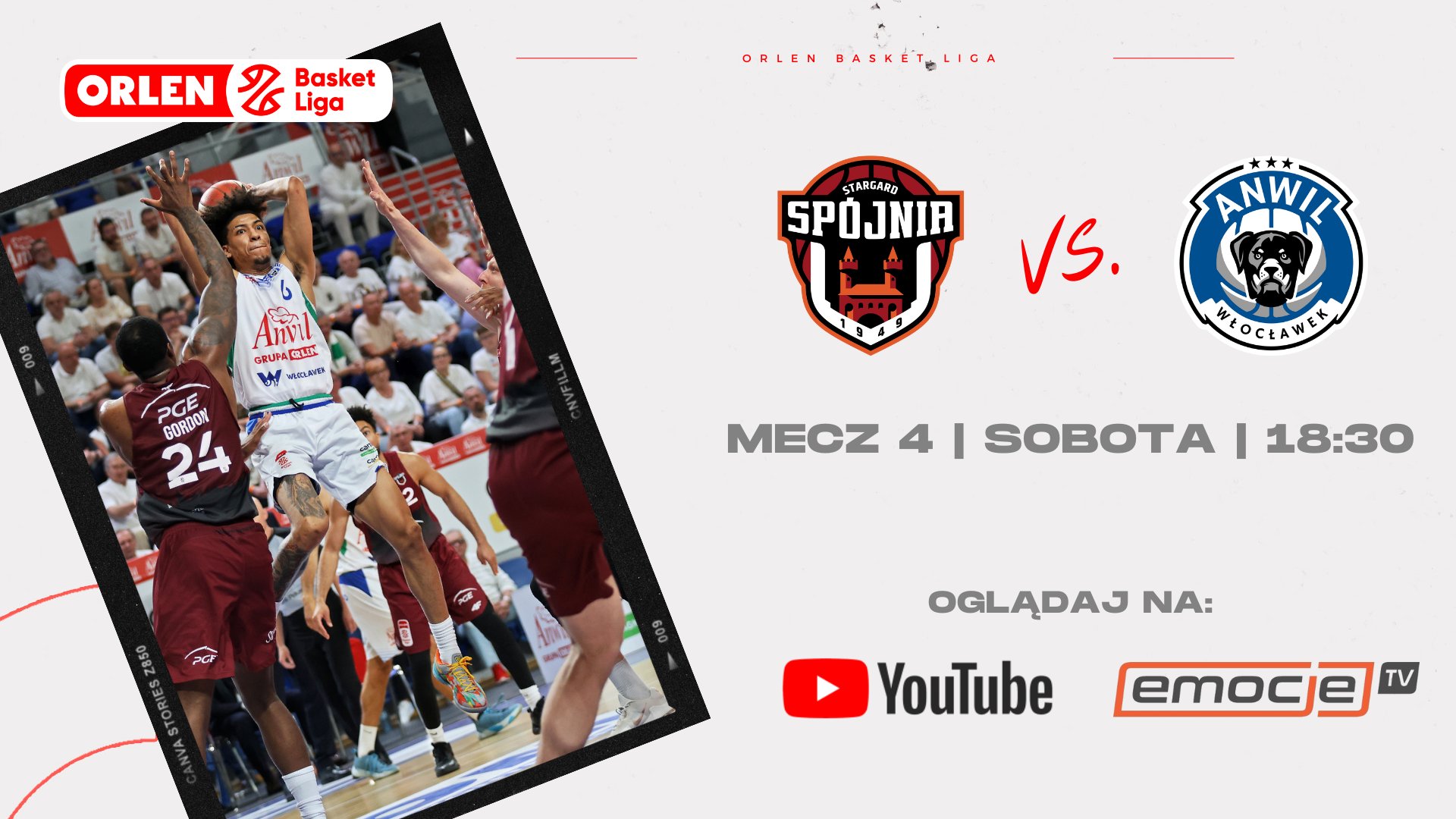 Mecz Spójnia – Anwil będzie można obejrzeć na YouTube emocje.tv