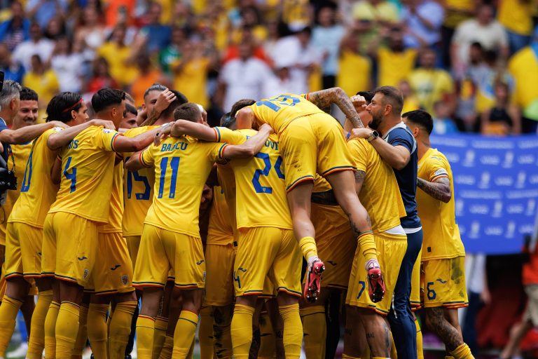 Players of Romania seen celebrating after winning the UEFA Euro 2024 game between national teams of Romania  and Ukraine at Allianz Arena. Final score; Romania 3:0 Ukraine (Photo by Maciej Rogowski / SOPA Images/Sipa USA)
2024.06.17 Monachium
pilka nozna Mistrzostwa Europy UEFA Euro 2024 
Rumunia - Ukraina
Foto Maciej Rogowski/SOPA Images/SIPA USA/PressFocus

!!! POLAND ONLY !!!