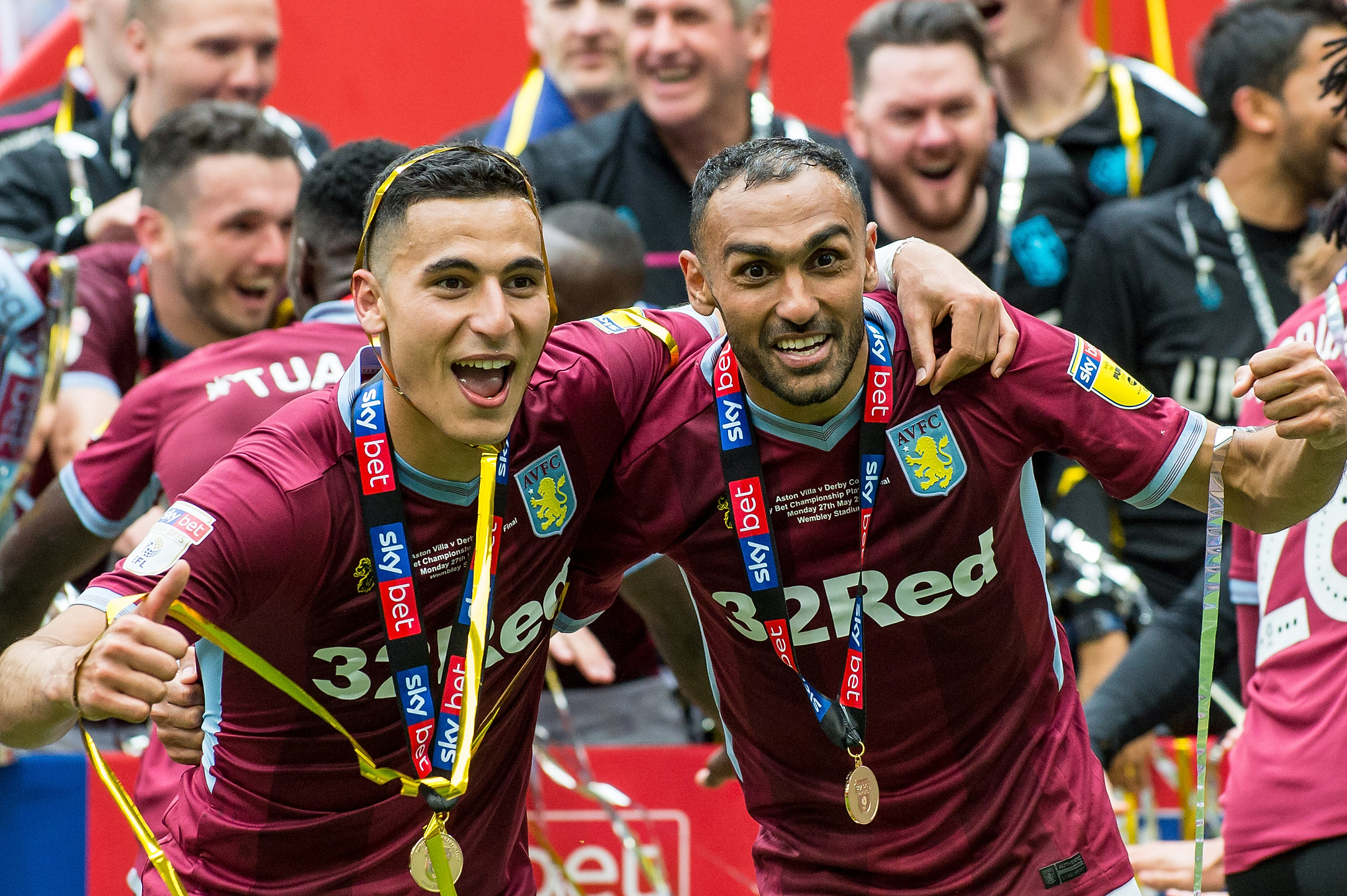 Ahmed Elmohamady of Aston Villa and Anwar El Ghazi of Aston Villa celebrate after winning the EFL Sky Bet Championship Play-Off Final match between Aston Villa and Derby County at Wembley Stadium, London, England on 27 May 2019. Photo by Matthew Buchan.

Editorial use only, license required for commercial use. No use in betting, games or a single club/league/player publications.

27.05.2019 Londyn
Pilka Nozna Liga Angielska
Aston Villa - Derby County
UK Sports Pics / Sipa / PressFocus 
POLAND ONLY!!