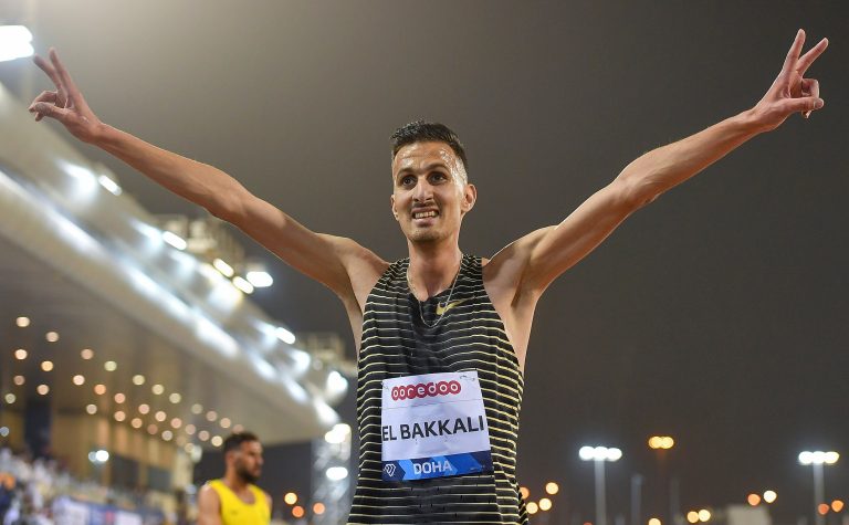 (220514) -- DOHA, May 14, 2022 (Xinhua) -- Soufiane El-Bakkali of Morocco celebrates after winning the men&#039;s Steeplechase 3000m event at the 2022 Diamond League athletics meeting at Suhaim bin Hamad Stadium in Doha, capital of Qatar, May 13, 2022. (Photo by Nikku/Xinhua)

13.05.2022 Doha
Lekkoatletyka
Diamentowa Liga
FOTO Nikku / Xinhua / PressFocus

POLAND ONLY!!