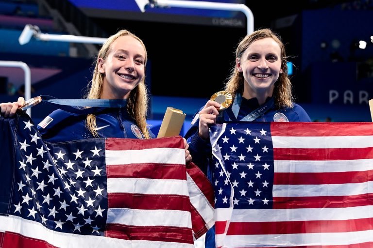 Paige Madden ( USA ) Bronze medal, Katie Ledecky ( USA ) Gold medal, Swimming, Women&#039;s 800m Freestyle Final during the Olympic Games Paris 2024 on 3 August 2024 at Paris La Defense Arena in Nanterre, France (Photo by /Sipa USA)
2024.08.03 -
sport
Igrzyska Olimpijskie Paryz 2024
Foto Federico Pestellini/DPPI/IPA Sport 2/ipa-agency.net/SIPA USA/PressFocus

!!! POLAND ONLY !!!