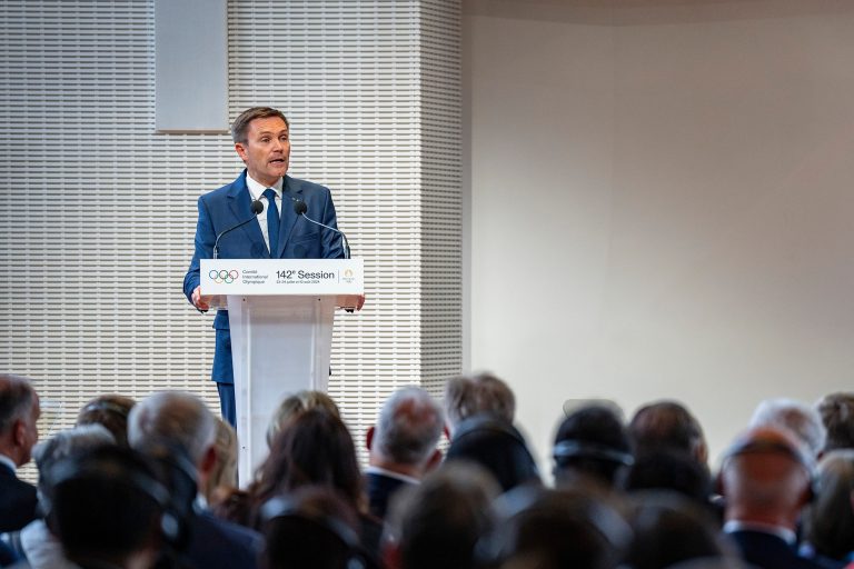 (240722) -- PARIS, July 22, 2024 (Xinhua) -- French National Olympic and Sports Committee (CNOSF) President David Lappartient speaks during the 142nd IOC Session Opening Ceremony at the Louis Vuitton Foundation in Paris, France on July 22, 2024. (Xinhua/Sun Fei)

2024.07.22 Paryz
igrzyska olimpijskie, Miedzynarodowy Komitet Olimpijski
142. sesja Miedzynarodowego Komitetu Olimpijskiego
Foto Sun Fei/Xinhua/PressFocus

!!! POLAND ONLY !!!