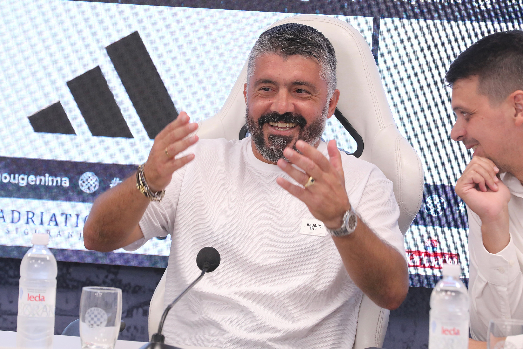 Head Coach of Hajduk Split Gennaro Gattuso speaks on a press conference at Poljud Stadium in Split, Croatia, on August 07, 2024. ahead of UEFA Conference League Third qualifying round 1st match between MFK Ruzomberok and HNK Hajduk Split. Photo: Ivo Cagalj/PIXSELL/Sipa USA
2024.08.07 Split
pilka nozna UEFA Liga Konferencji
Hajduk Split - konferencja prasowa przed meczem z MFK Ruzomberok
Foto Ivo Cagalj/PIXSELL/SIPA USA/PressFocus

!!! POLAND ONLY !!!