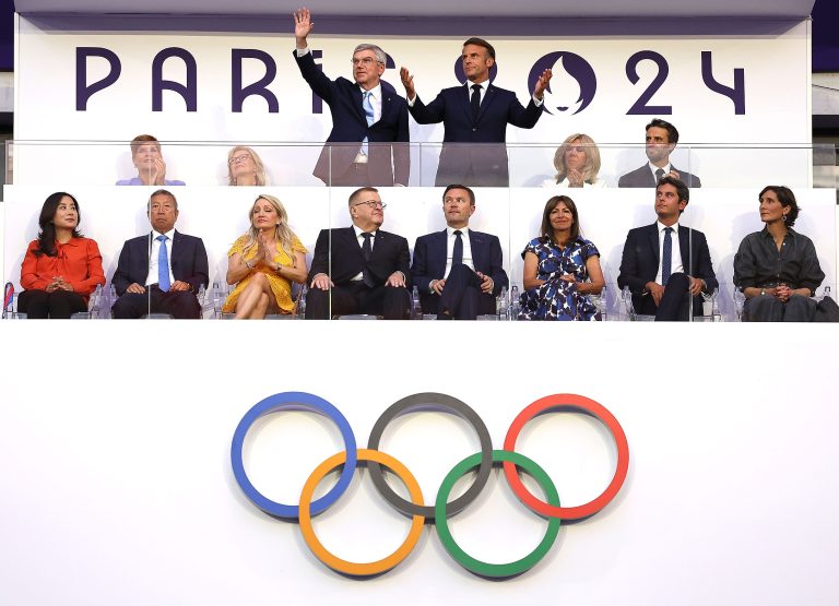 (240811) -- PARIS, Aug. 11, 2024 (Xinhua) -- International Olympic Committee (IOC) President Thomas Bach (3rd L top) and French President Emmanuel Macron (3rd R top) attend the closing ceremony of the Paris 2024 Olympic Games in Paris, France, Aug. 11, 2024. (Xinhua/Li Ming)

2024.08.11 Paryz
Sport , Igrzyska Olimpijskie Paryz 2024
Ceremonia zamkniecia Igrzysk Olimpijskich
Foto Li Ming/Xinhua/PressFocus

!!! POLAND ONLY !!!