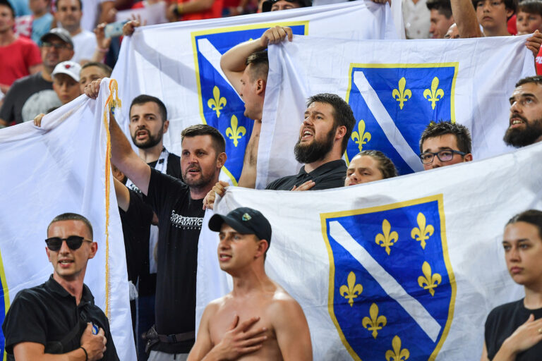 2023.08.20 Gliwice
Koszykowka Mezczyzn FIBA Turniej Prekwalifikacyjny do IO 2024 Sezon 2023
Bosnia i Hercegowina - Polska
N/z kibice, trybuny, doping, bosniacy, ultras
Foto Marcin Bulanda / PressFocus

2023.08.20 Gliwice
Basketball Men FIBA Olympic Pre-Qualifying Tournament Season 2023
Bosnia i Hercegowina - Polska
kibice, trybuny, doping, bosniacy, ultras
Credit: Marcin Bulanda / PressFocus