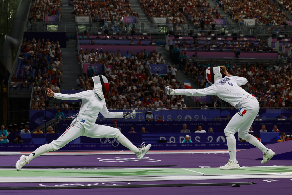 MALLO-BRETON Auriane of France SWATOWSKA-WENGLARCZYK Martina of Poland Fencing Women&#039;s Apee Team, during the Olympic Games Paris 2024 on 30 July 2024 at Grand Palais in Paris, France (Photo by /Sipa USA)
2024.07.30 Paryz
Sport , Igrzyska Olimpijskie Paryz 2024 , szermierka
Szpada kobiet - konkurs druzynowy
Foto Gregory Lenormand/DPPI/IPA Sport 2/ipa-agency.net/SIPA USA/PressFocus

!!! POLAND ONLY !!!