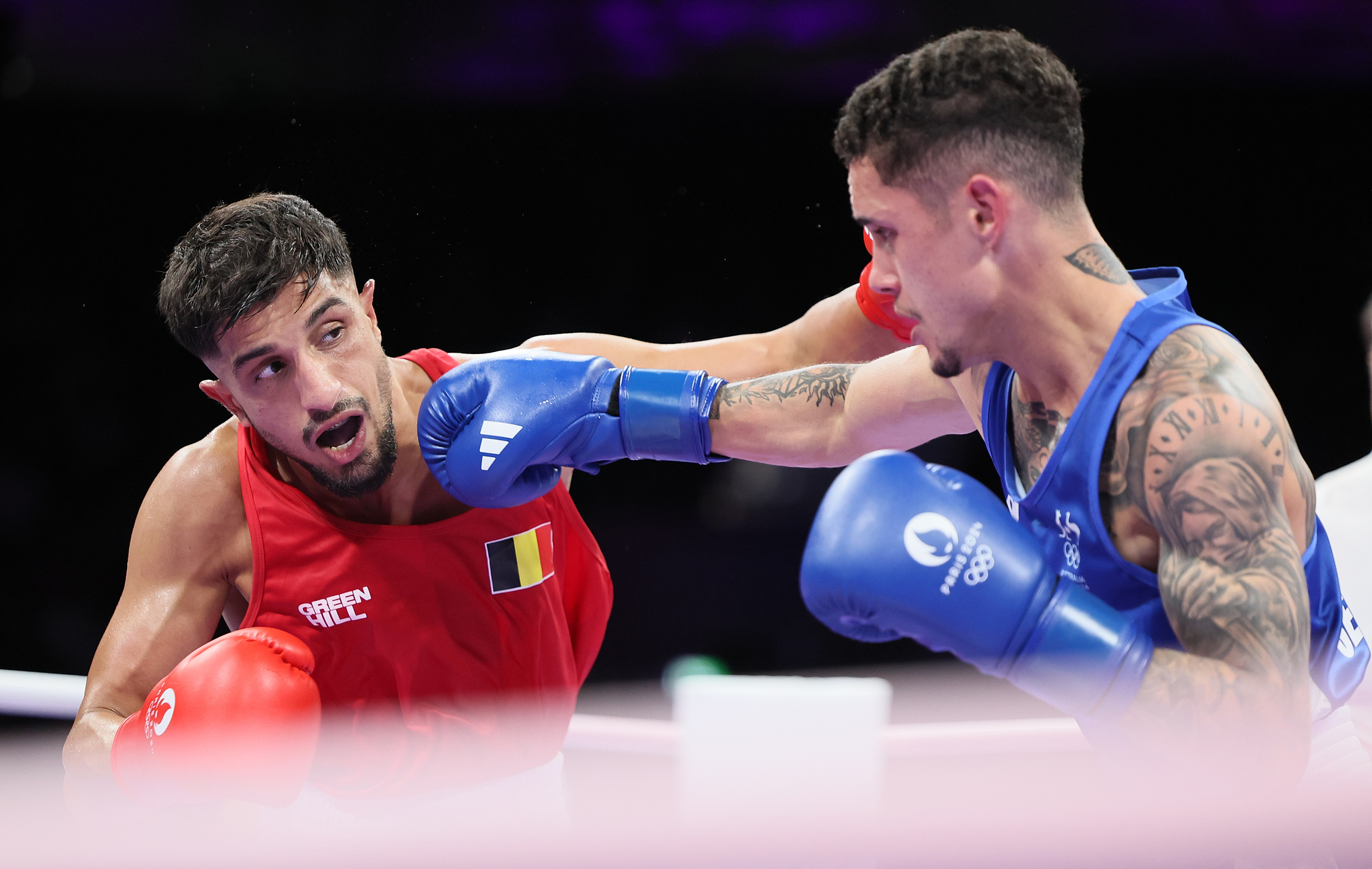 Belgian boxer Vasile Usturoi pictured in action during a boxing bout between Australian Senior and Belgian Usturoi, the round of 16 preliminaries of the men&#039;s 57kg category at the Paris 2024 Olympic Games, on Wednesday 31 July 2024 in Paris, France. The Games of the XXXIII Olympiad are taking place in Paris from 26 July to 11 August. The Belgian delegation counts 165 athletes competing in 21 sports. BELGA PHOTO BENOIT DOPPAGNE (Photo by BENOIT DOPPAGNE/Belga/Sipa USA)
2024.07.31 Paryz
Sport 
Igrzyska Olimpijskie Paryz 2024
Foto Belga/SIPA USA/PressFocus

!!! POLAND ONLY !!!