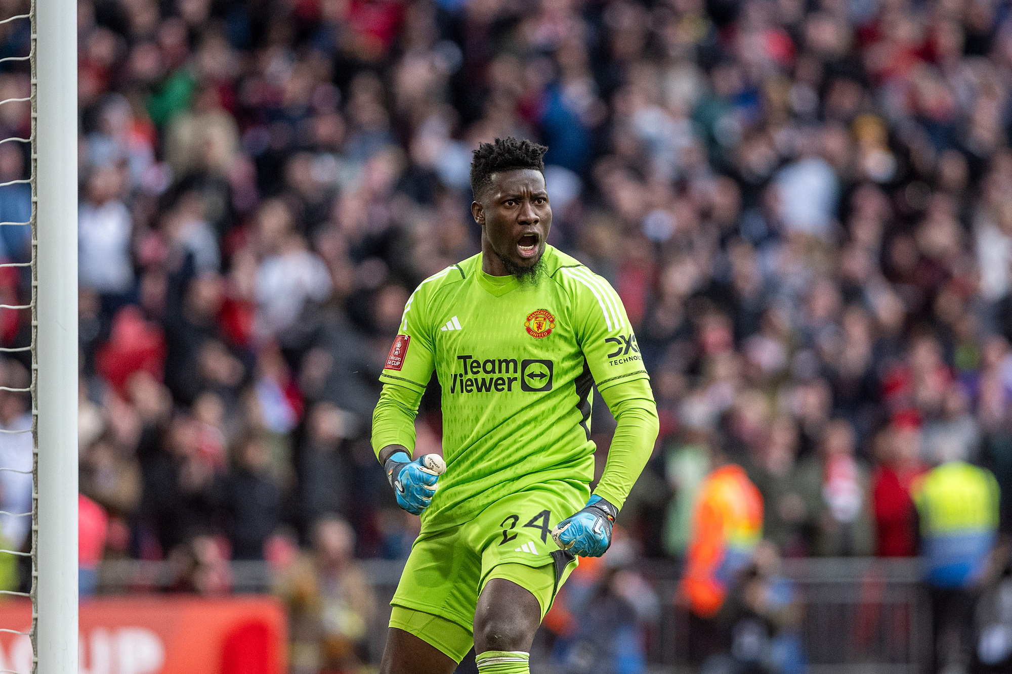 Andre Onana of Man Utd celebrates after saving a penalty in the penalty competition after semi final ends 3-3 after extra time during the FA Cup semi final between Coventry City and Manchester United at Wembley Stadium in London, England.  (Richard Callis/SPP) (Photo by Richard Callis/SPP/Sipa USA)
2024.04.21 London
pilka nozna puchar anglii
Coventry City - Manchester United
Foto SPP/SIPA USA/PressFocus

!!! POLAND ONLY !!!