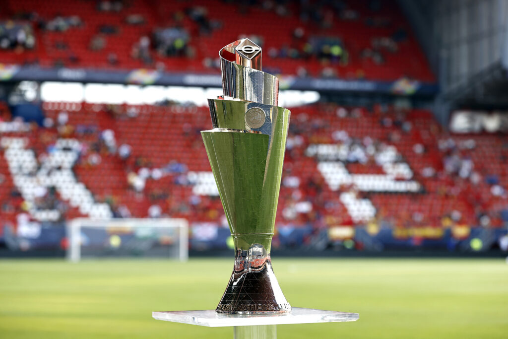 ENSCHEDE - The Nations league trophy during the UEFA Nations League semi-final match between Spain and Italy at Stadion De Grolsch Veste on June 15, 2023 in Enschede, Netherlands. ANP MAURICE VAN STONE /ANP/Sipa USA
2023.06.15 Enschede
pilka nozna liga narodow final mecz finalowy
puchar trofeum
Hiszpania - Wlochy
Foto ANP/SIPA USA/PressFocus

!!! POLAND ONLY !!!