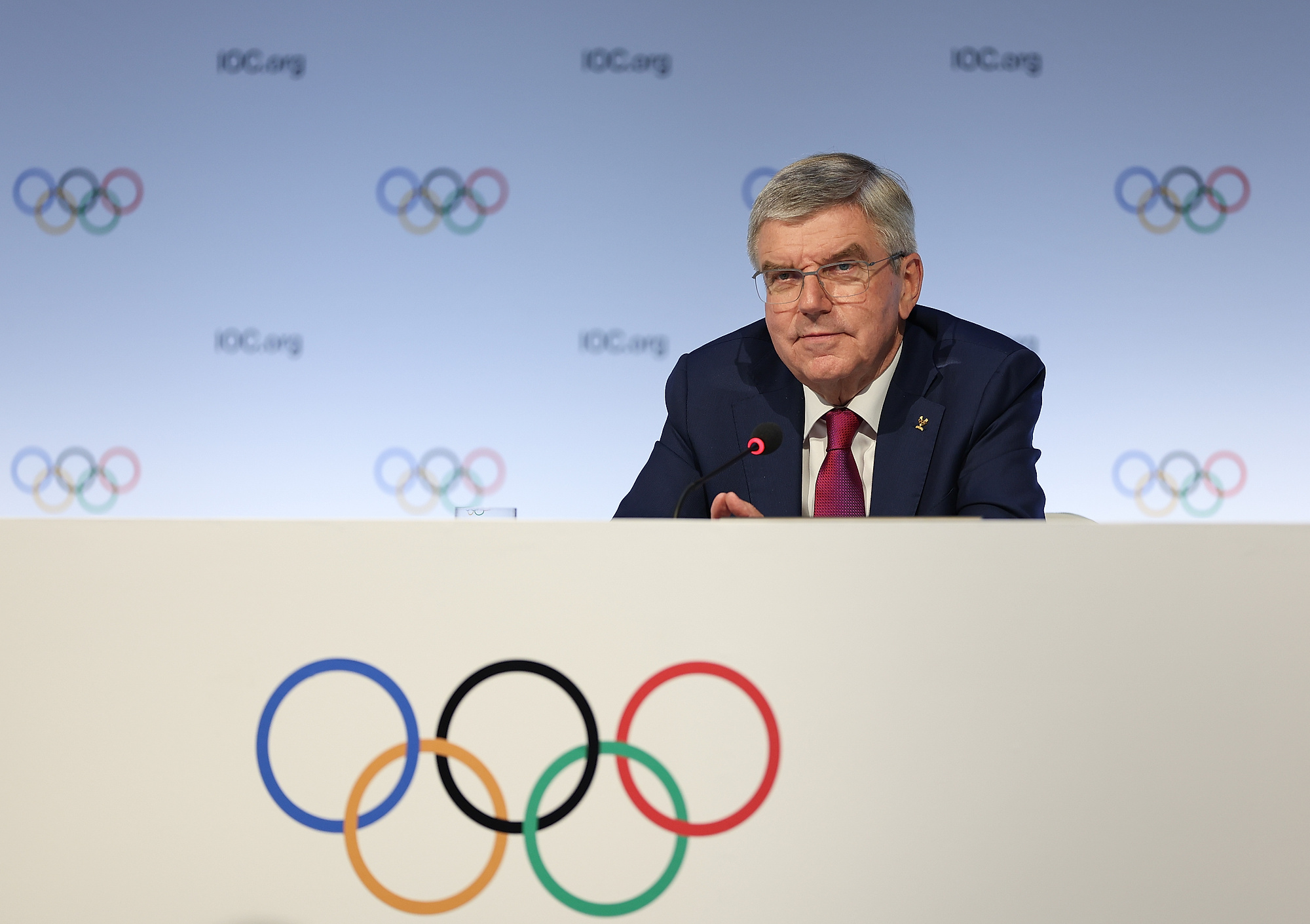 (231016) -- MUMBAI, Oct. 16, 2023 (Xinhua) -- International Olympic Committee (IOC) president Thomas Bach attends the press conference after the second day of 141th International Olympic Committee (IOC) session in Mumbai, India, Oct. 16, 2023. (Xinhua/Cao Can)

2023.10.16 Bombaj
sport olimpijski
141. sesja Miedzynarodowego Komitetu Olimpijskiego
Foto Cao Can/Xinhua/PressFocus

!!! POLAND ONLY !!!