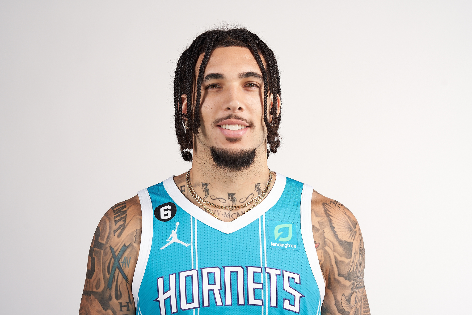 Sep 26, 2022; Charlotte, NC, USA; Charlotte Hornets guard LiAngelo Ball (18) poses during Charlotte Hornets Media Day at the Spectrum Center in Charlotte, NC. Mandatory Credit: Jim Dedmon-USA TODAY Sports/Sipa USA
2022.09.26 Charlotte
koszykowka mezczyzn amerykanska liga koszykowki NBA 
Sesja zdjeciowa
Foto Jim Dedmon-USA TODAY Sports/SIPA USA/PressFocus

!!! POLAND ONLY !!!