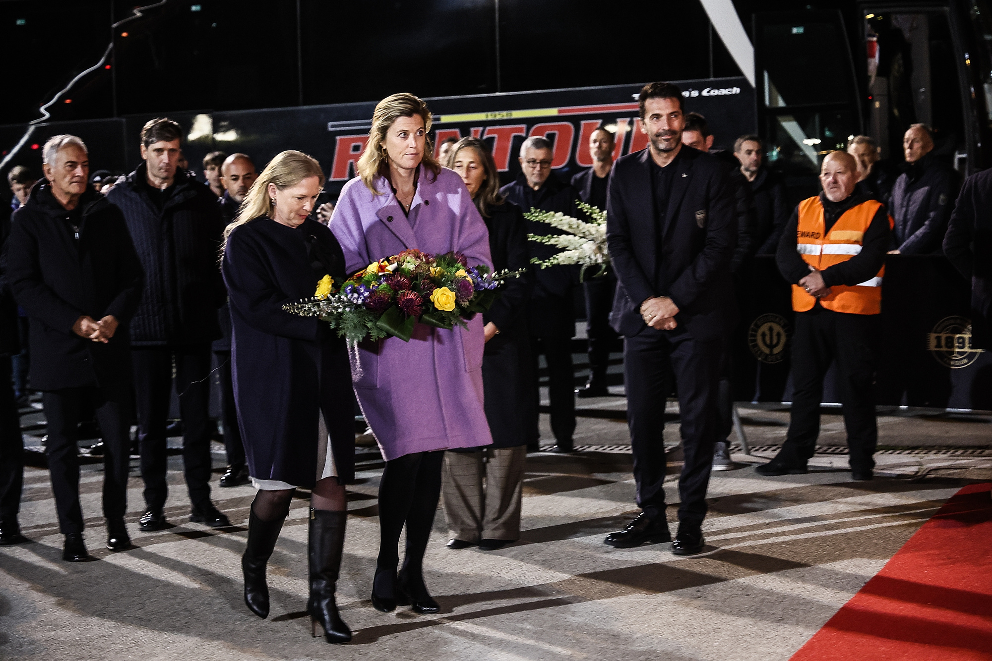 RBFA chairwoman Pascale Van Damme, Annelies Verlinden and Gianluigi Buffon pictured during a tribute ceremony at the monument at the stadium for the victims of the Heysel disaster, ahead of tomorrow game between Belgium and Italy in the Nations League group phase, Wednesday 13 November 2024 in Brussels. 39 persons died in the Heysel disaster on the final of the Clubs European Cup game between Liverpool and Juventus. BELGA PHOTO BRUNO FAHY (Photo by BRUNO FAHY/Belga/Sipa USA)
2024.11.13 Bruksela
pilka nozna liga narodow 
Ceremonia upamietnienia ofiar tragedii na stadionie Heysel przed meczem Belgia - Wlochy
Foto Belga/SIPA USA/PressFocus

!!! POLAND ONLY !!!